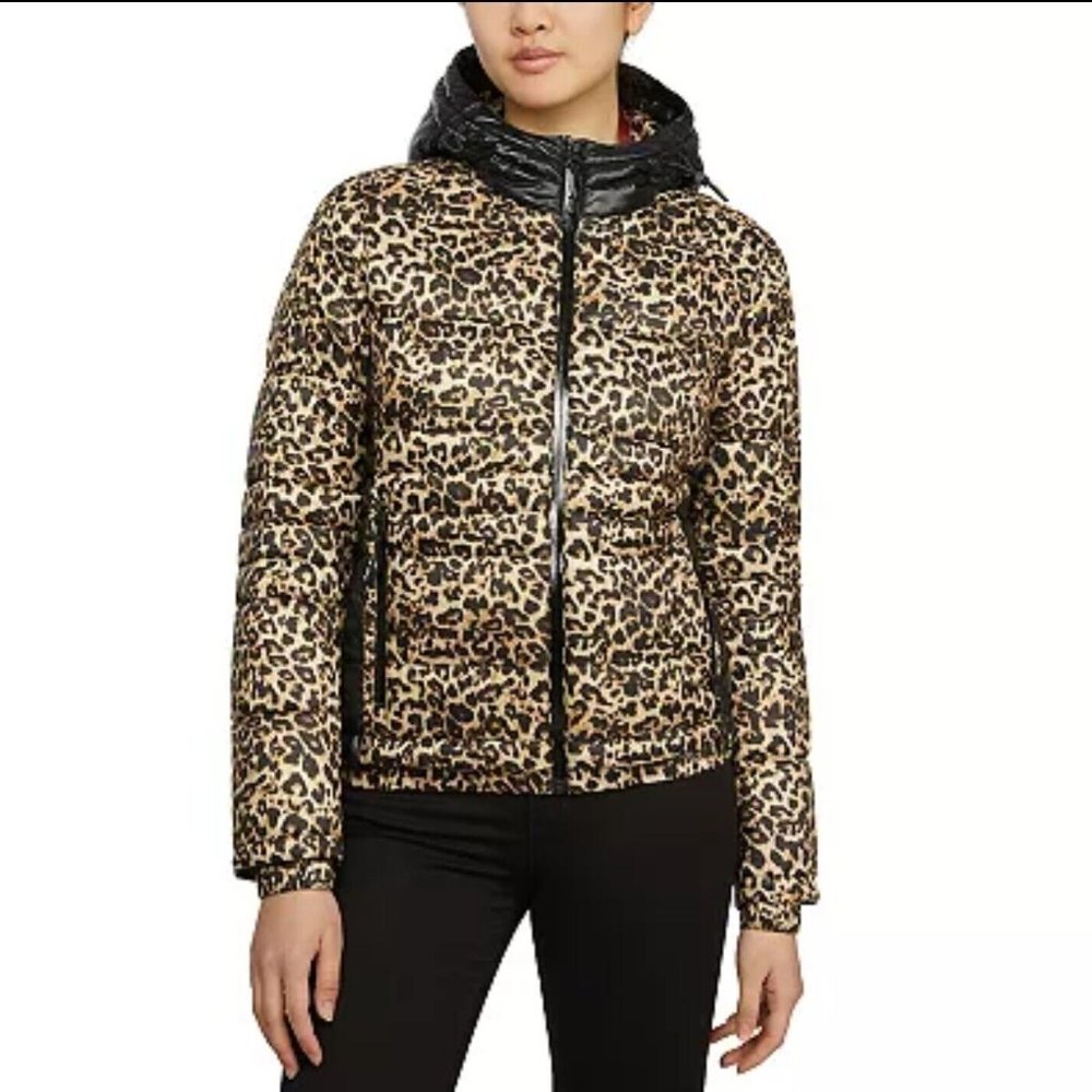 Kendall & Kylie Leopard Print Puffer Jacket